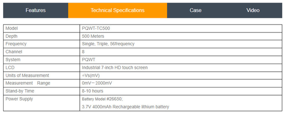Pqwt-TC500 γεωφυσικός ανιχνευτής νερού 500 μέτρα δύναμης 4000mAh